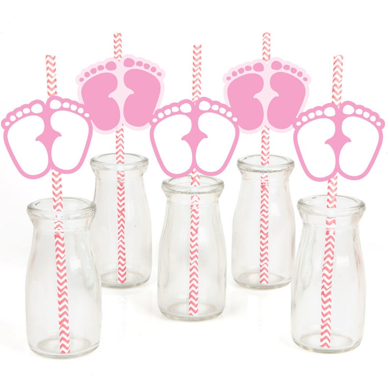 Download Baby Feet Pink Die-Cut Straw Decorations Baby Shower Paper ...