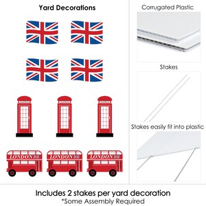 Cheerio, London Union Jack Flag, Double-Decker Bus & Red Telephone Booth Lawn Decorations Outdoor British UK Party Yard Decor 10 Piece image 5