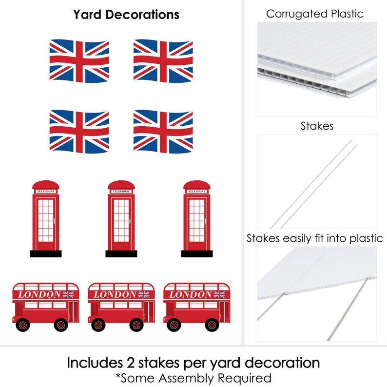 Cheerio, London Union Jack Flag, Double-Decker Bus & Red Telephone Booth Lawn Decorations Outdoor British UK Party Yard Decor 10 Piece image 5