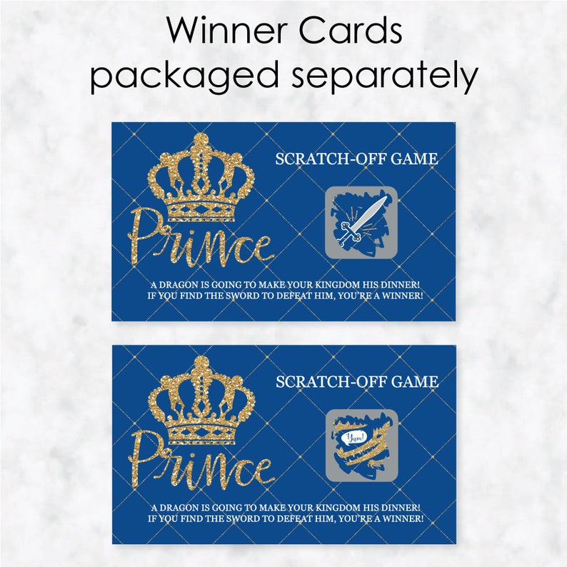 Royal Prince Charming Baby Shower or Birthday Party Game Scratch Off Cards 22 Count image 3