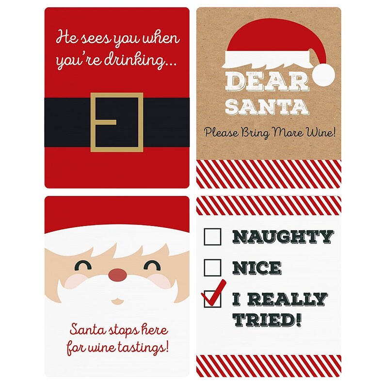 funny jolly santa claus holiday wine bottle labels for etsy