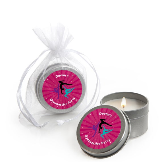 Tumble, Flip & Twirl - Gymnastics - Candle Tin Favors - Gymnast Party or Gymnastics Themed Birthday Favors - Personalized Candle Tin -12 Ct Il_570xn