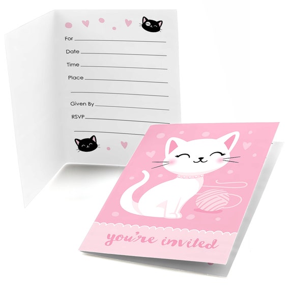 Purr-fect Kitty Cat - Fill In Invitations - Kitten Meow Baby Shower or Birthday Party Fill In Invites -8 Folding Kitty Cat Cards w/Envelopes Il_570xn