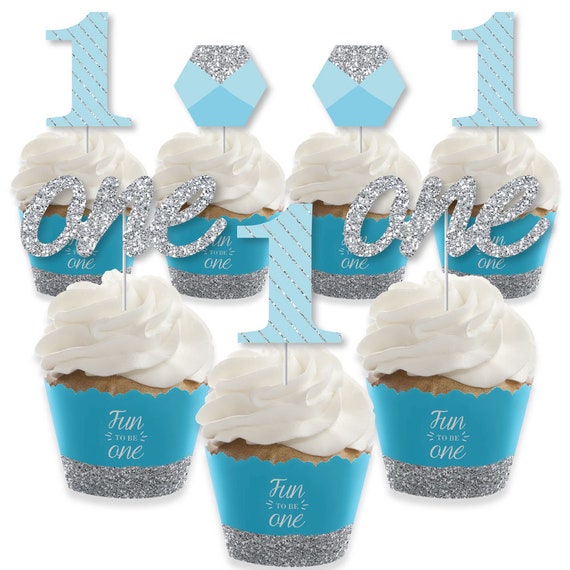 Fun To Be One 1st Birthday Boy Cupcake Decorations Cupcake