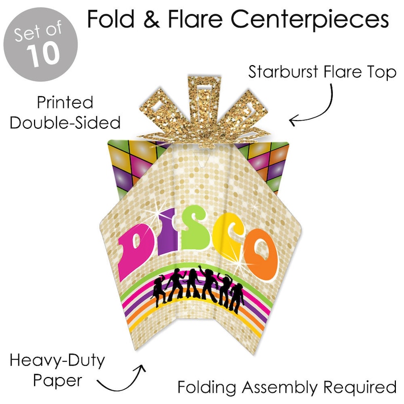 70\u2019s Disco 1970s Disco Fever Party Fold and Flare Centerpieces 10 Count Table Decorations