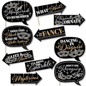 Funny Masquerade - Venetian Mask Party Photo Booth Props Kit - 10 Piece