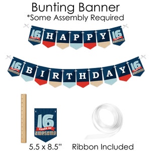 Boy 16th Birthday Banner and Photo Booth Decorations Sweet Sixteen Birthday Party Supplies Kit Doterrific Bundle image 4