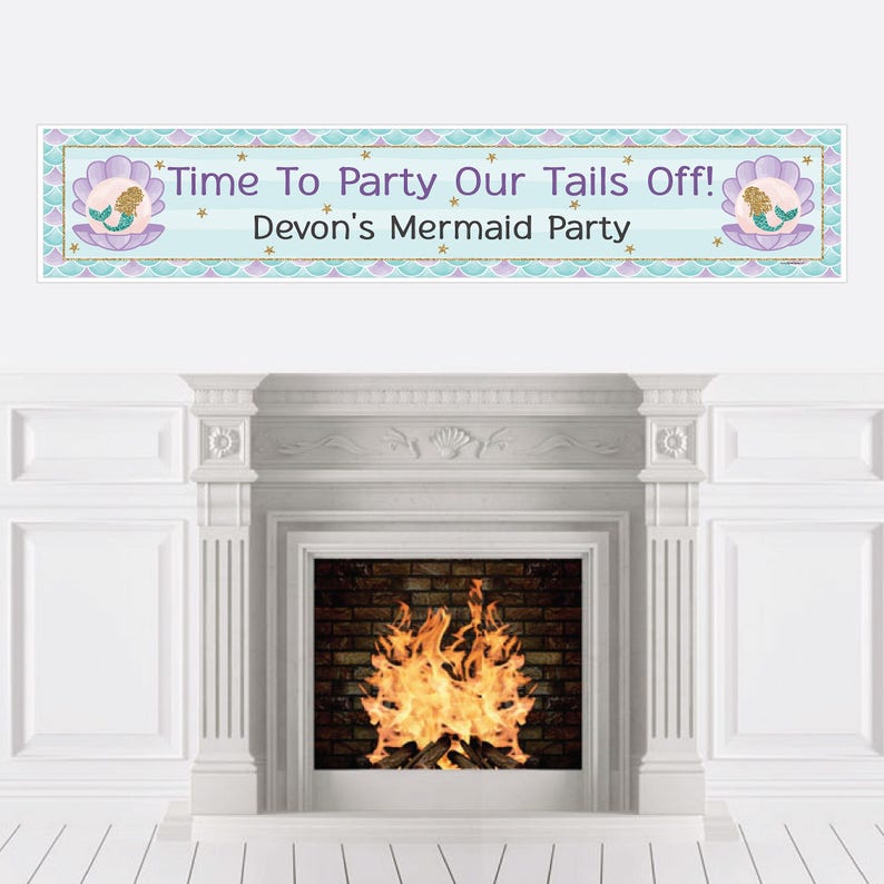 Personalized Mermaid Bridal Shower Banner Custom Trading The Tail for A Veil Bachelorette Party Decorations Bachelorette Party Banner