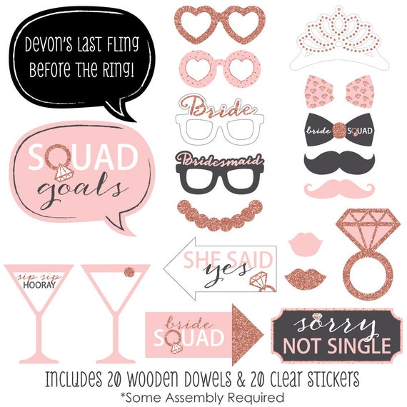 Bachelorette Party Address Labels Rose Gold Bridal Shower Address Labels Personalized Return Address Stickers 30 Ct. Bride Squad