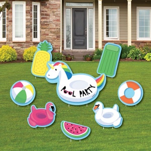 Make a Splash - Pool Party - Yard Sign and Outdoor Lawn Decorations - Summer Swimming Party or Birthday Party Yard Signs - Set of 8
