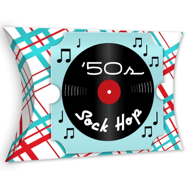 50’s Sock Hop - Favor Gift Boxes - 1950s Rock N Roll Party Large Pillow Boxes - Set of 12