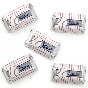 Batter Up - Baseball - Mini Candy Bar Wrapper Stickers - Baby Shower or Birthday Party Small Favors - 40 Count