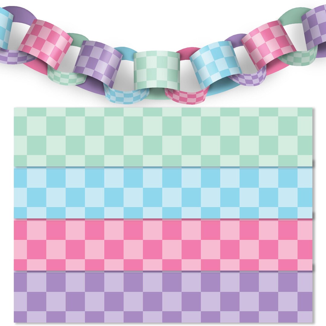 Preppy Chain Preppy 10th Birthday Girl Paper Chains, Pastel Checkered Garland ...