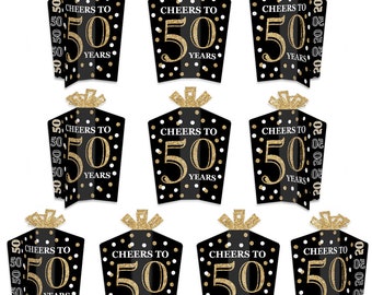 Adult 50th Birthday - Gold - Table Decorations - Birthday Party Fold and Flare Centerpieces - 10 Count