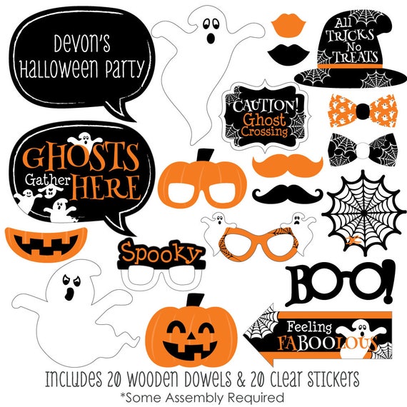 Spooky Ghost Photo Booth Props - Halloween Party Prop Kit with Mustache, Hat, Bow Tie, Glasses and Custom Talk Bubble - 20 Piece Set Il_570xn