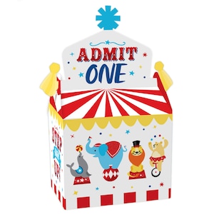 Carnival - Step Right Up Circus - Treat Box Party Favors - Carnival Themed Party Goodie Gable Boxes - Set of 12