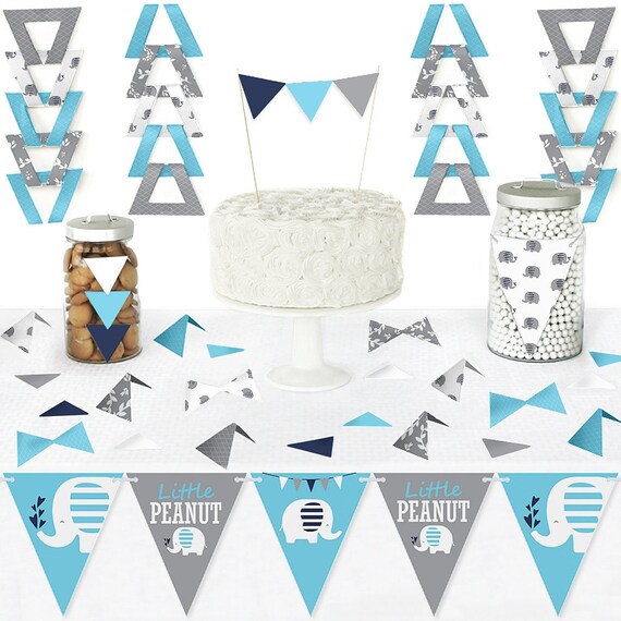 Blue Elephant Diy Pennant Banner Decorations Boy Baby Shower
