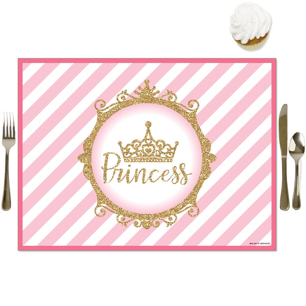 Little Princess Crown Party Table Decorations Pink and Gold Princess Baby Shower or Birthday Party Placemats Set of 16