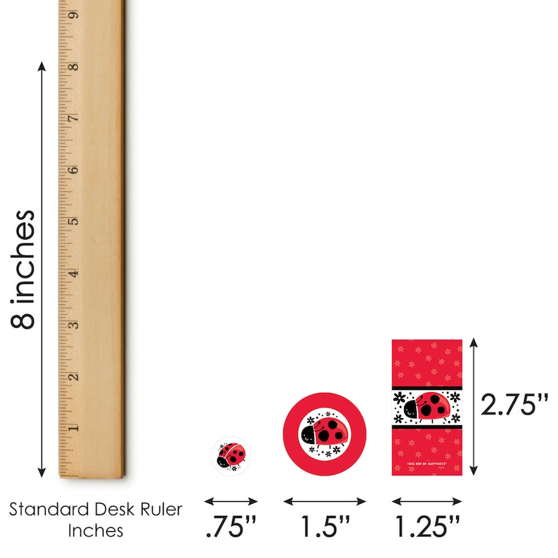 Happy Little Ladybug Party Candy Favor Sticker Kit Round Candy Stickers and Circle Stickers Mini Candy Bar Wrappers 304 Pieces