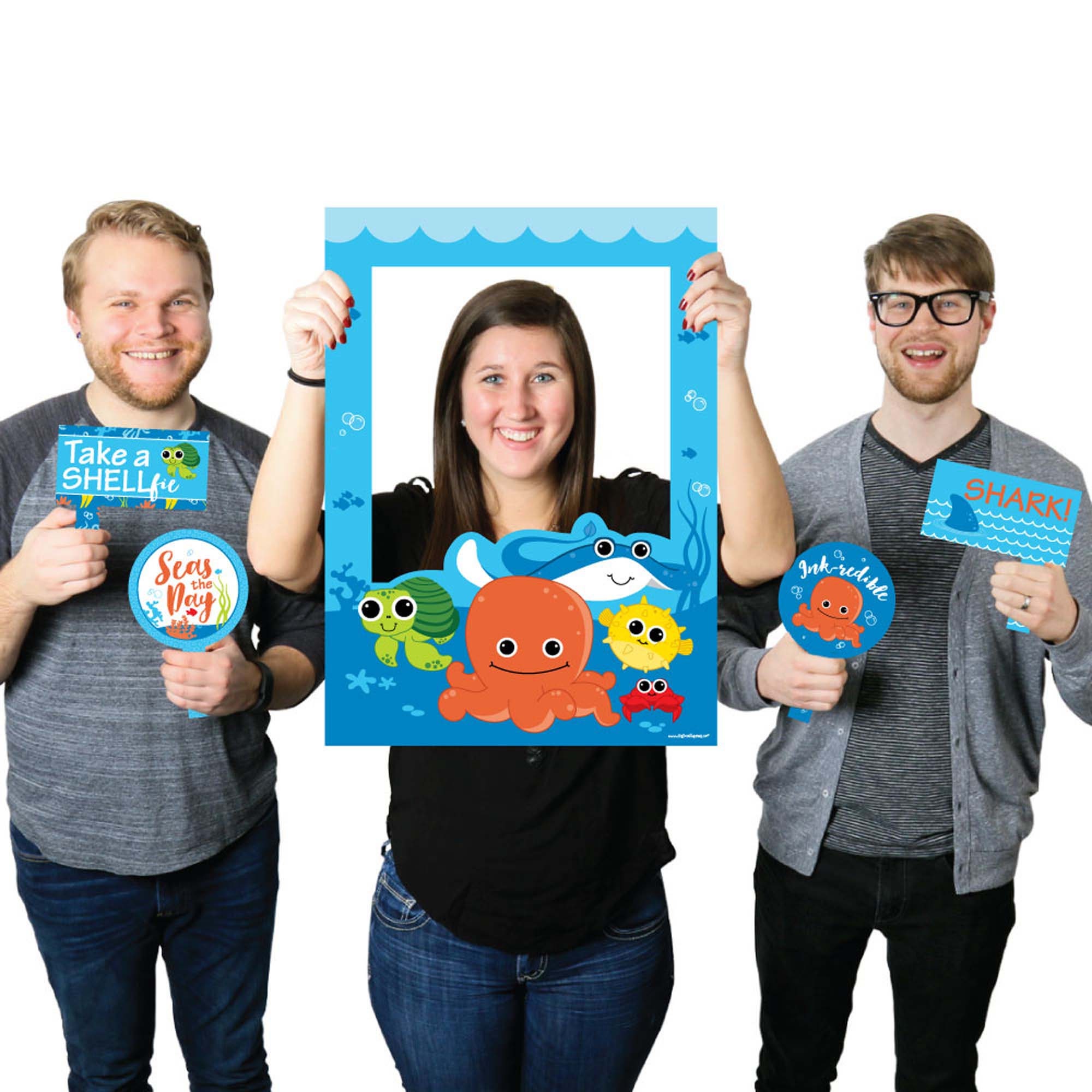 Under the Sea Critters Birthday Party or Baby Shower Selfie Photo Booth Picture Frame and Props Printed on Sturdy Material