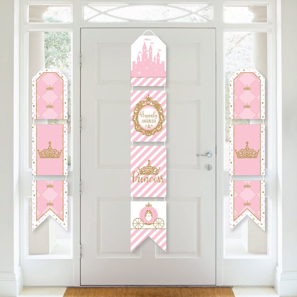 Little Princess Crown - Hanging Vertical Paper Door Banners - Princess Baby Shower or Birthday Party Wall Decoration Kit - Indoor Door Decor