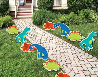 Roar Dinosaur - Lawn Decorations - Outdoor Dino Mite T-Rex Baby Shower or Birthday Party Yard Decorations - 10 Piece