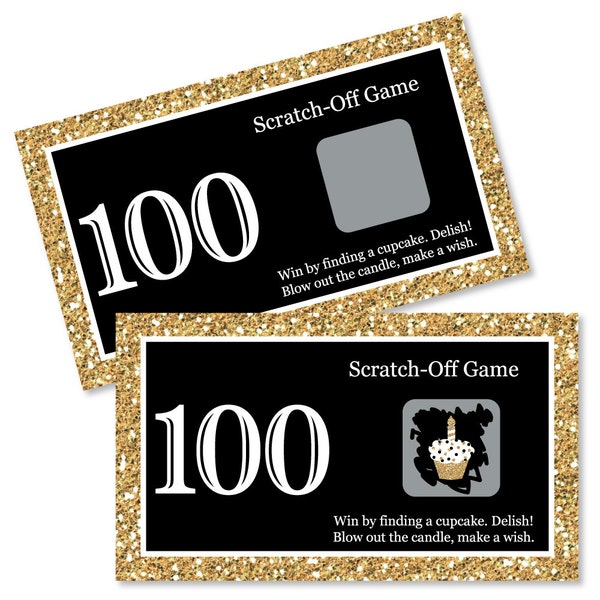 100th Birthday Party Scratch Off Game - Adult 100th Birthday - Gold - Birthday Party Game Cards - Set of 22