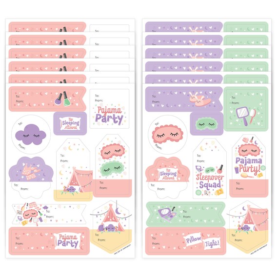 Pajama Slumber Party - Assorted Girls Sleepover Birthday Party Gift Tag Labels - To and From Stickers - 12 Sheets - 120 Stickers Il_570xn