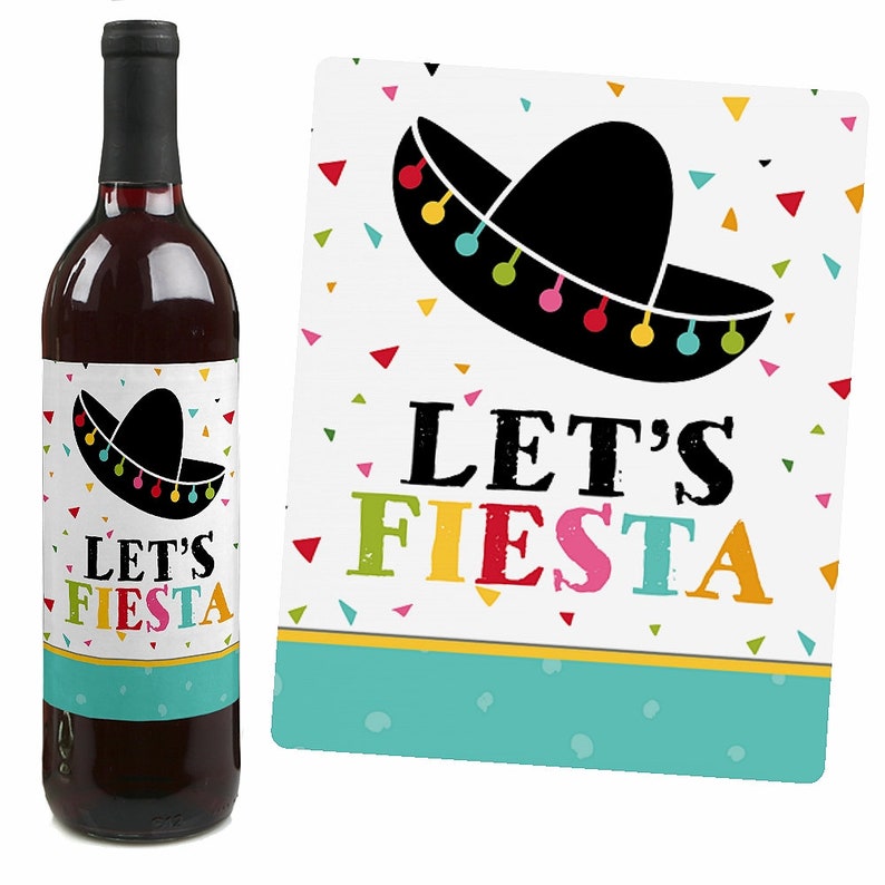 Let's Fiesta Wine Labels Mexican Party Wine Labels Etsy