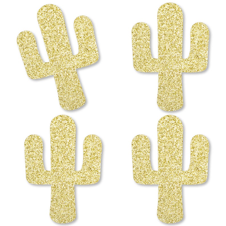 Christmas Cactus Party Confetti Set of 24 No-Mess Real Gold Glitter Cut-Outs Gold Glitter Cactus Gold Glitter Cactus shapes