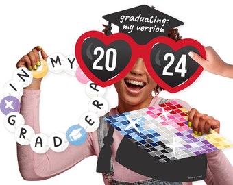In My Grad Era - Grad Cap, Heart Glasses and Friendship Bracelet Decorations - Graduation Party Large Photo Props - 3 Pc
