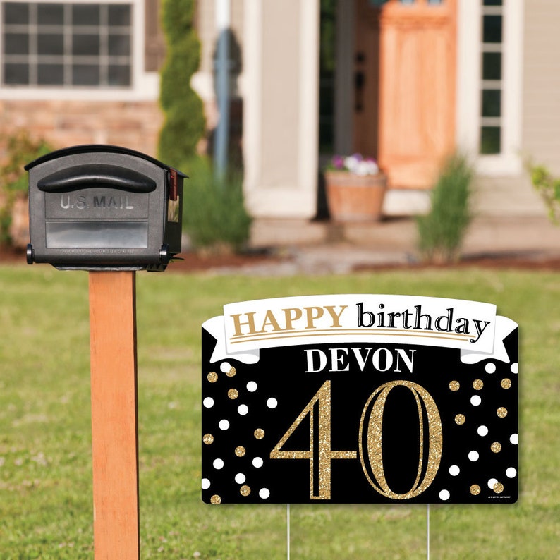 Adult 40th Birthday Gold Birthday Party Yard Sign Lawn Etsy