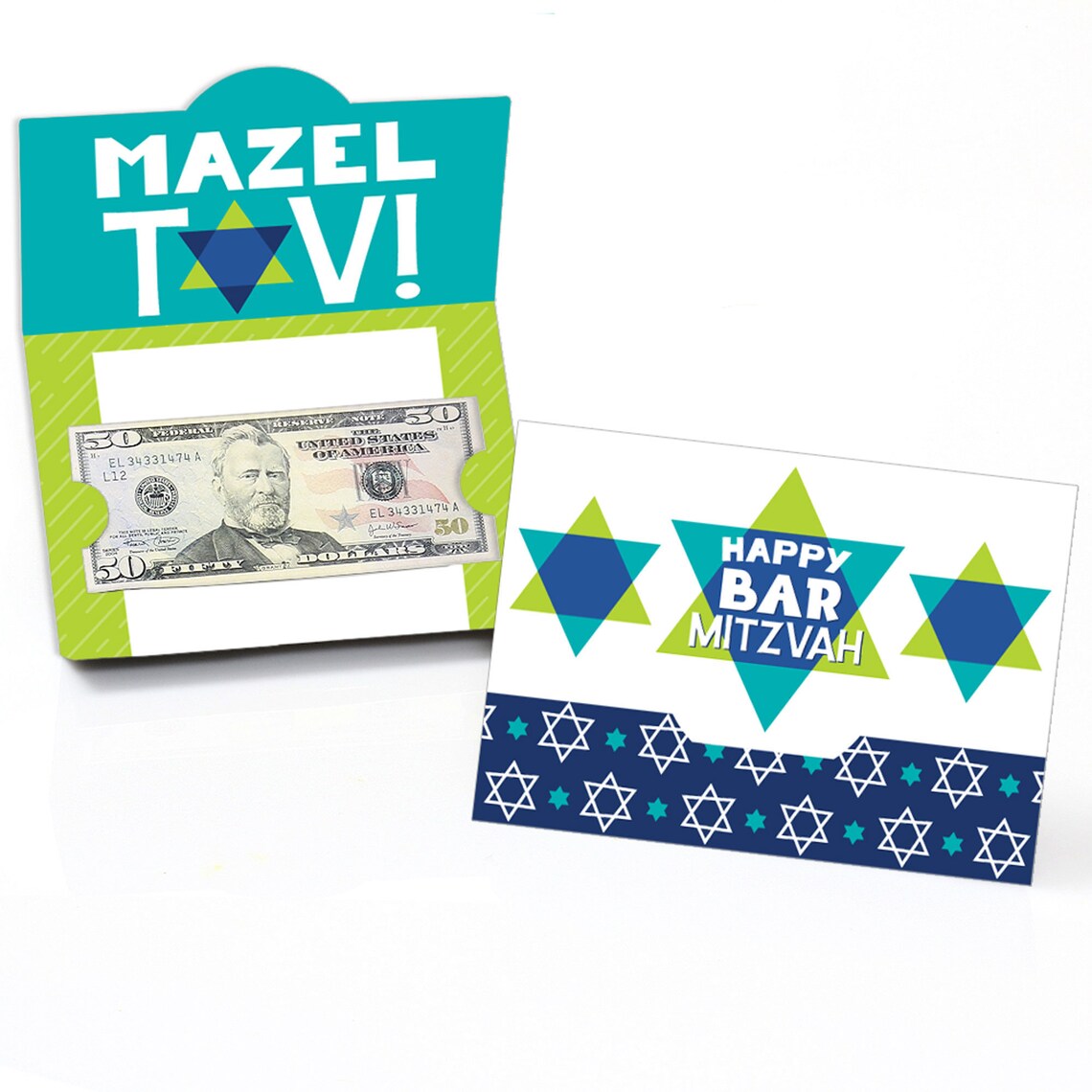 Blue Bar Mitzvah Boy Party Money and Gift Card Holders Set