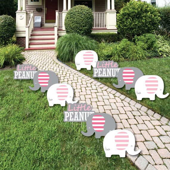 Pink Elephant Lawn Decorations - Outdoor Little Peanut Baby Shower - Birthday Party Yard Art Decor - Elephant Shaped Lawn Ornaments - 10 Ct. Il_570xn
