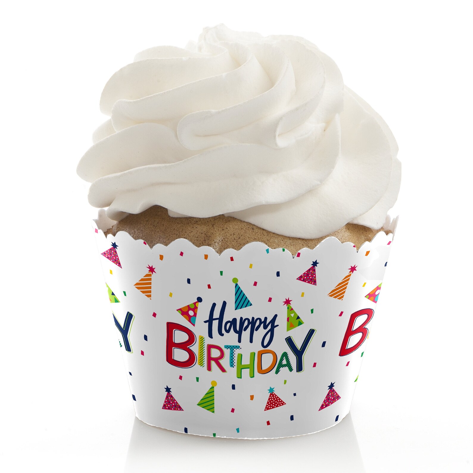 Cheerful Happy Birthday Cupcake Wrappers Colorful Birthday Etsy