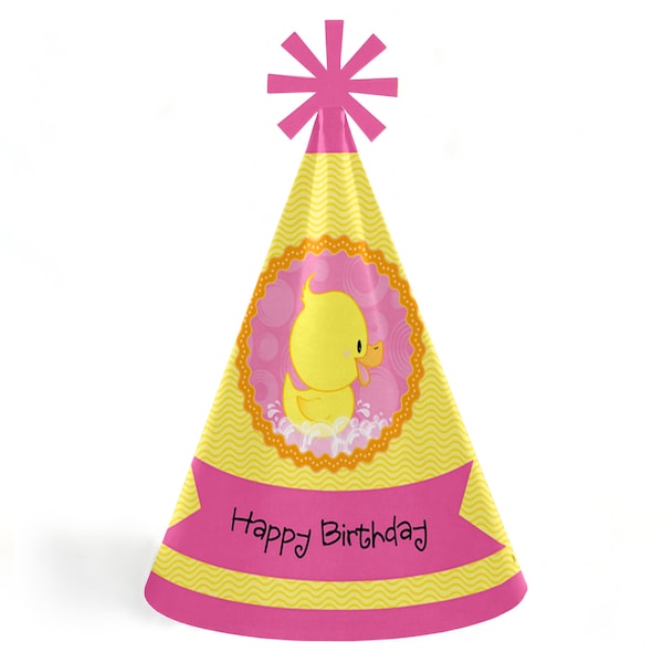 Duck Birthday Party - Cone Happy Birthday Party Hats for Kids and Adults - Set of 8 (Standard Size)