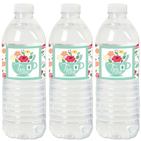Floral Let’s Par-Tea - Garden Tea Party Water Bottle Sticker Labels - Set of 20 Il_570xn