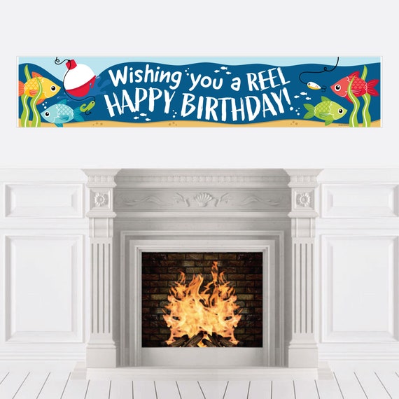 Lets Go Fishing Happy Birthday Fish Themed Decorations Party Banner -   Canada