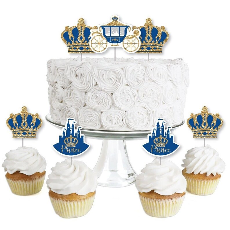 Royal Prince Charming Dessert Cupcake Toppers Baby Shower or Birthday Party Clear Treat Picks Set of 24 image 1