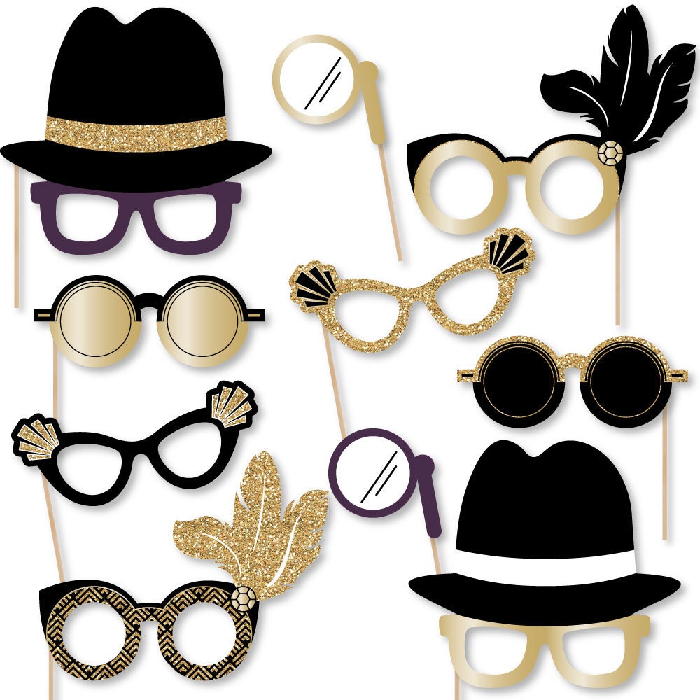 Roaring 20s Photo Booth Accessories Fun Selfie 1920s Decade Party Card Stock Paper Props Glasses Party Props 10 Piece
