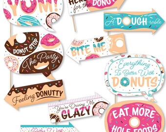 Funny Donut Worry, Let's Party - Doughnut Party Photo Booth Props Kit - 10 Piece