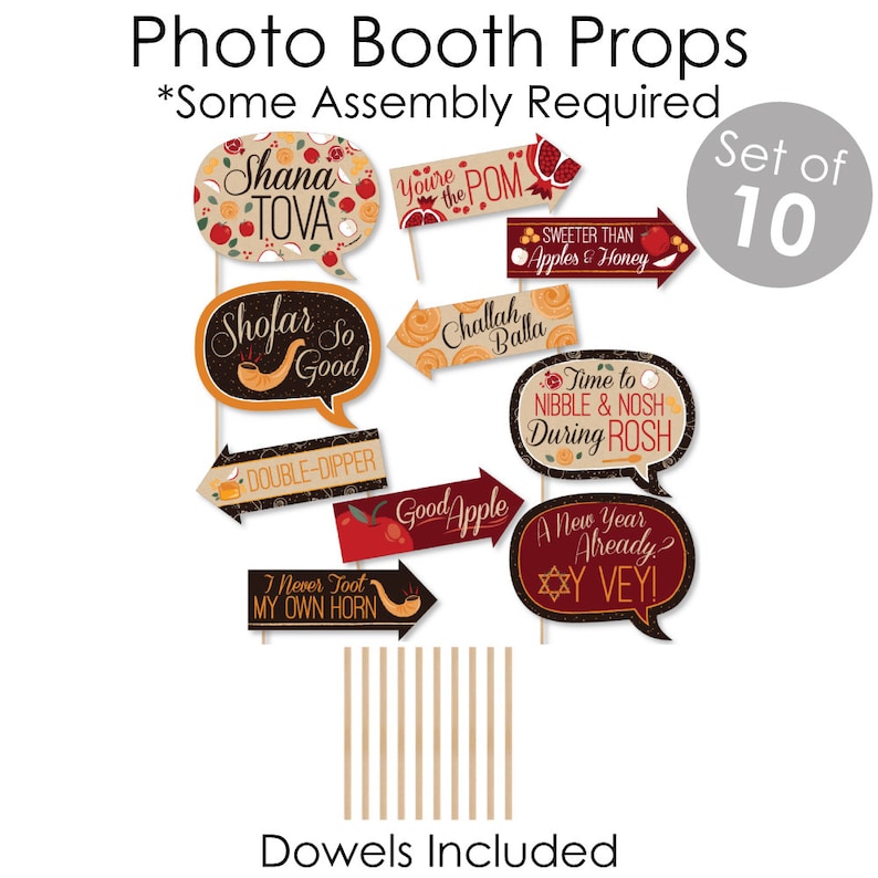 Rosh Hashanah Doterrific Bundle Banner and Photo Booth Decorations Jewish New Year Supplies Kit