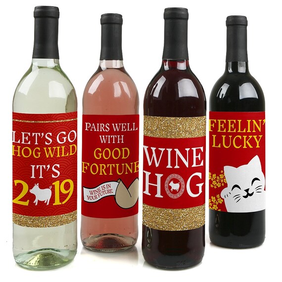 Chinese New Year Wine Labels - 2019 Year of the Pig Wine Bottle Labels