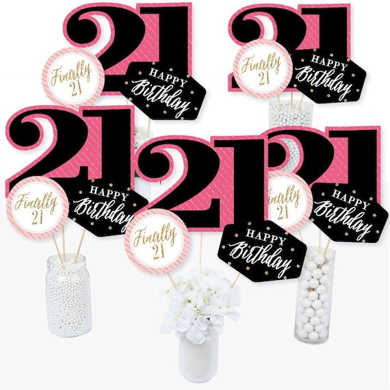 Finally 21 Girl Mini Wine and Champagne Bottle Label Stickers Birthday Favor Gift for Women and Men 16 Ct. 21st Birthday Party