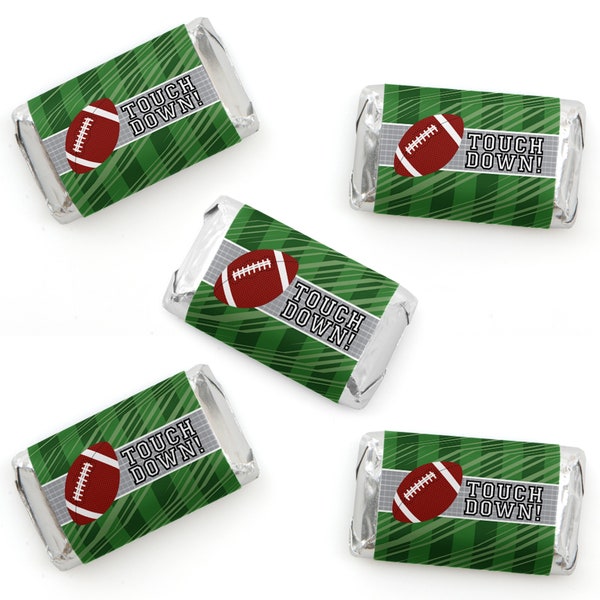 End Zone - Football Mini Candy Bar Wrappers - Baby Shower & Birthday Party Chocolate Miniature Candy Bar Sticker Labels - 40 Count