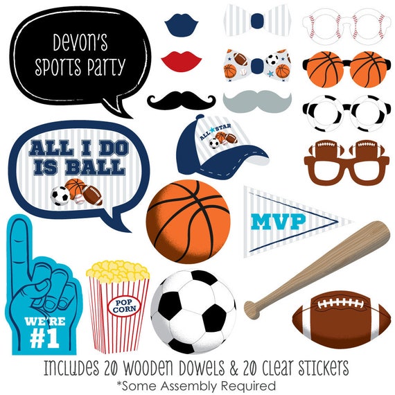 Go, Fight, Win Sports Photo Booth Props Photobooth Kit with