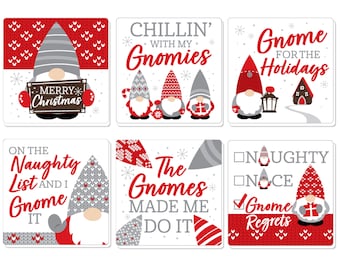 Christmas Gnomes - Funny Holiday Party Decorations - Drink Coasters - Set of 6