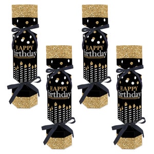 Adult Happy Birthday - Gold - No Snap Birthday Party Table Favors - DIY Cracker Boxes - Set of 12