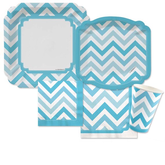 Blue Chevron Tableware Kit Baby Shower Birthday Party Or Bridal Il 570xn