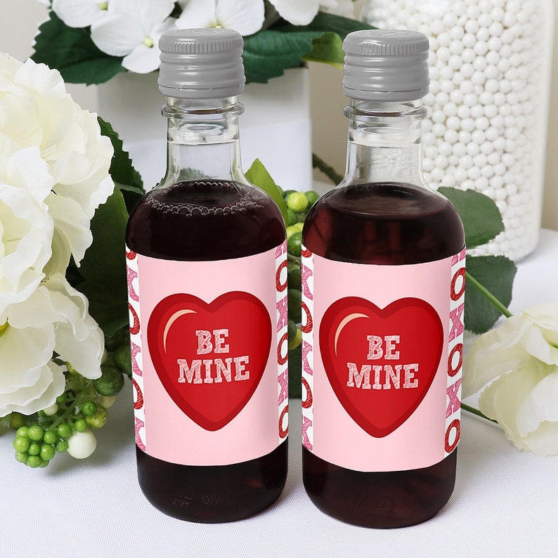 Conversation Hearts Mini Wine and Champagne Bottle Label Stickers Valentine's Day Party Favor Gift for Women and Men 16 Ct image 4